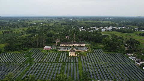 Aerial view of 1.5MW Grid Interactive Solar power project at Krishnapuram