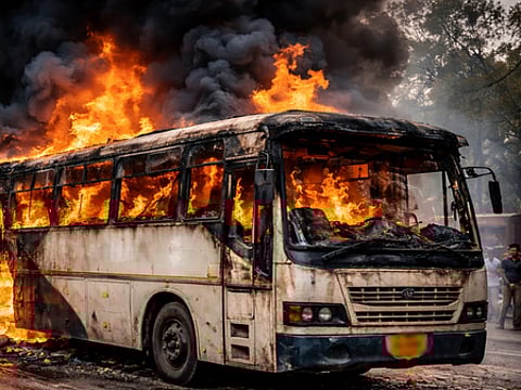 जयपुर : चलती बस में आग लगी, बाल-बाल बचे 60 यात्री