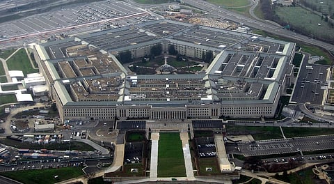 Image of The Pentagon, headquarters of the United States Department of War, taken from an airplane in January 2008