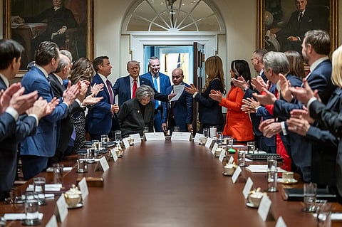 President Donald Trump and Vice President JD Vance hold a cabinet meeting, Wednesday, February 26, 2025, in the Cabinet Room.