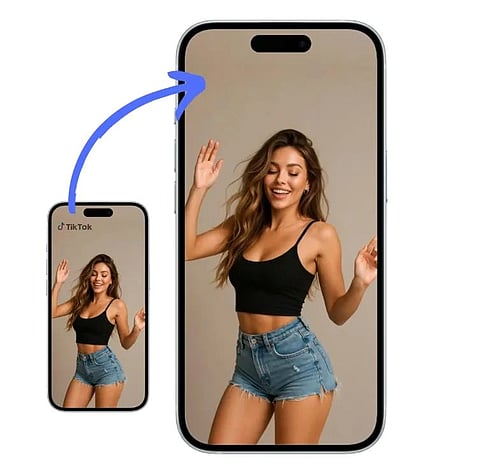 two photos of a woman on a phone, one with a tiktok watermark