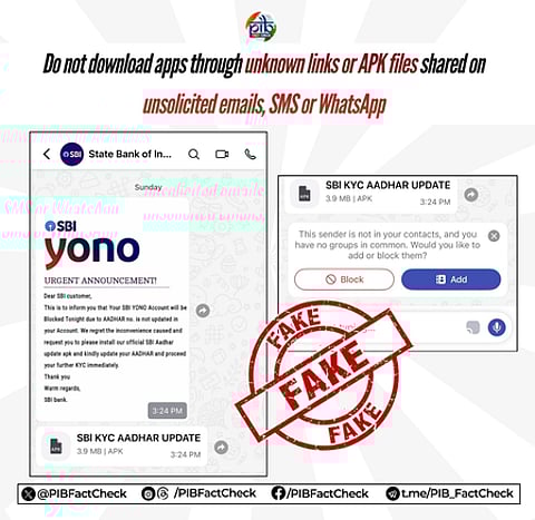 PIB flags fake SBI YONO message urging Aadhaar update; customers warned against phishing scam