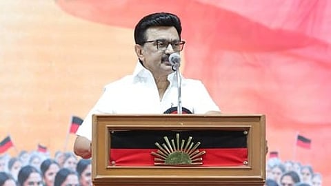 M.K. Stalin adressing the people in the party ahead of Tamil Nadu election 2026