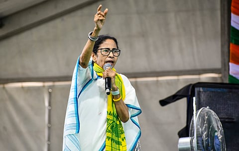 Jalpaiguri: West Bengal Chief Minister Mamata Banerjee addresses a public meeting as part of her election campaign ahead of the West Bengal Assembly elections, in Maynaguri, Jalpaiguri district of West Bengal, Wednesday, March 25, 2026. (Photo: IANS)