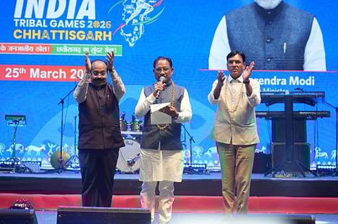 Dr. Mansukh Mandaviya inaugurates Khelo India Tribal Games (KITG) 2026; highlights rich tribal sporting talent, which commenced on Wednesday across three cities in Chhattisgarh and will continue until April 3. Photo credit: SAI Media