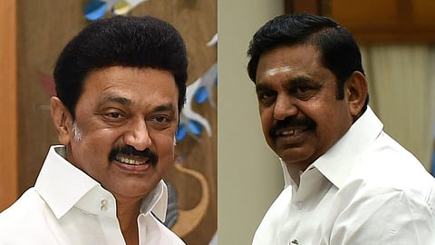 In the image on the left side M.K Stalin is shown and on the right side Edappadi K. Palaniswami is shown