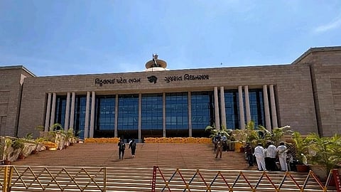 In the image Gujarat Assembly building is shown