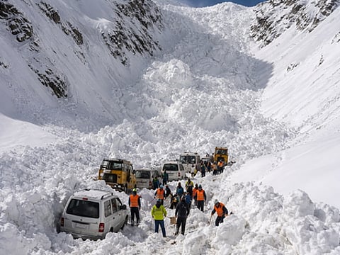 Snow avalanche traps vehicles on Ladakh side of Zojila Pass; no casualties reported