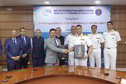 GRSE delivers three warships to Navy on single day