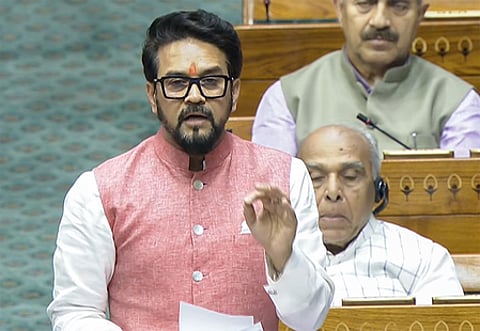 New Delhi: Bharatiya Janata Party (BJP) MP Anurag Thakur speaks in the Lok Sabha during the second part of the Budget Session of Parliament in New Delhi on Monday, March 30, 2026. (Photo: IANS/Video Grab/Sansad TV)