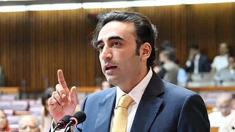 image of Bilawal Bhutto Zardari
speaking at an event. he is wearing formal suits. People are seated behind him.