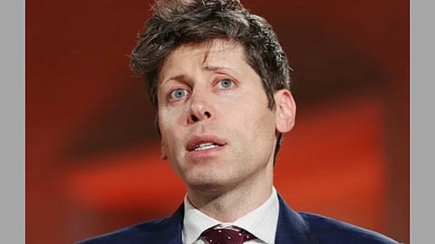 In the image Sam Altman is shown wearing formal