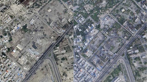 Before and After pictures by Planet Labs of the US strike on Shajarah Tayyebeh school in Minab
