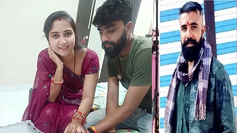 collage of two images in one image priyanka purohit is with her husband in the other her boyfriend is shown