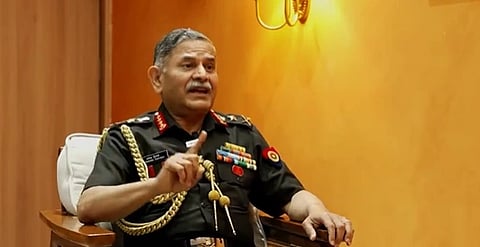 In the image Army General Upendra Dwivedi is shown speaking