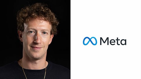 on the left side Mark Zuckerberg and on the right side Meta logo is shown
