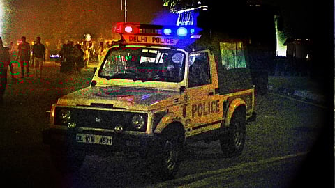 Delhi Police jeep, saturated image