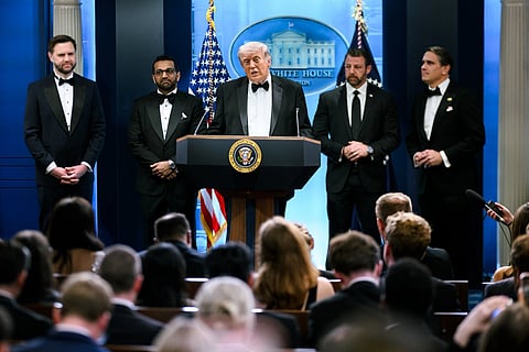 US President Donald Trump briefs reporters at White House on April 28, 2026