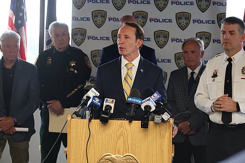 Louisiana Governor Jeff Landry speaking at a podium
