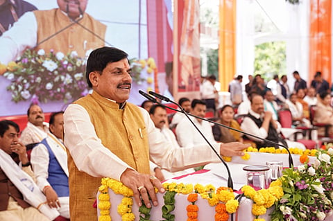 Chief Minister of Madhya Pradesh Dr Mohan Yadav at a podium