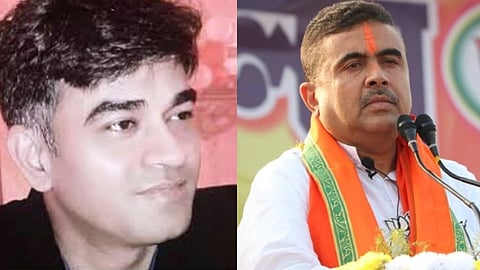 Two men are pictured side by side. On the left, a man looks thoughtful with a neutral background. On the right, another man speaks at a podium, wearing an orange and green scarf, appearing confident.