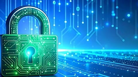 A big lock is shown in a digitalised surrounding