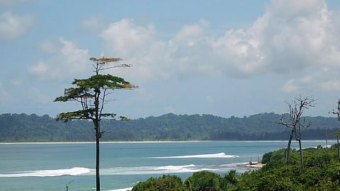 Aerial view of Great Nicobar Island amid concerns over large-scale infrastructure development and ecological risks.