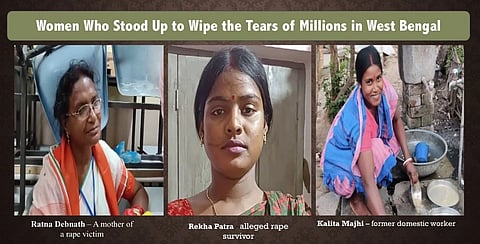 Three women in collage format with text above: "Women Who Stood Up to Wipe the Tears of Millions in West Bengal." Each woman looks directly at the camera, conveying resilience.