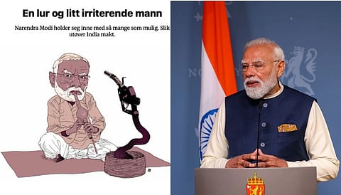 On the left hand there is an image of snake charmer cartoon of PM Modi whereas on the right hand there is an image of Prime Minister Narendra Modi.