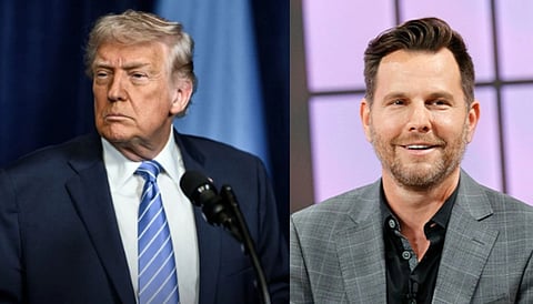 On the left hand US President Donald Trump is standing and on the right hand there is a Conservative commentator Dave Rubin.