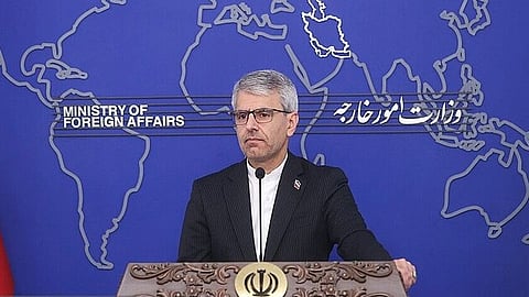 Iranian Foreign Ministry spokesperson Esmail Baghaei is speaking in a press conference.