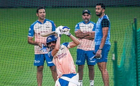 In this image players are seeing playing in the net practise for the IPL 2026 match.