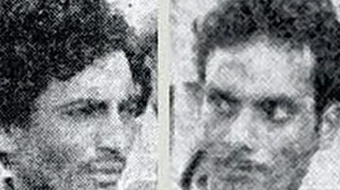 Old newspaper photo of Ranga and Billa who were hanged to death for kidnapping and murdering Geeta and Sanjay Chopra in Delhi.
