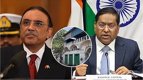 photo of Pakistan President Asif Ali Zardari, MEA spokesperson Randhir Jaiswal, and Varanasi's Ganj Shahida mosque