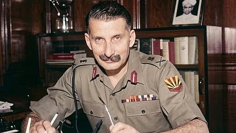 In the image Sam Manekshaw is shown inside his office