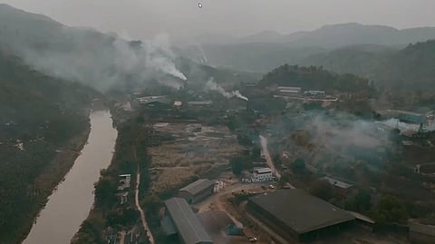 Industrial units and smoke in Byrnihat, Meghalaya, India's most polluted city with hazardous PM2.5 levels
