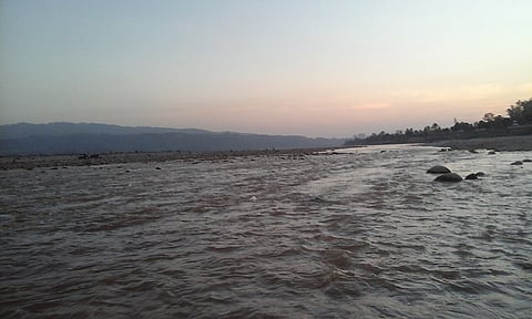 The Tawi riverfront project in Jammu highlighting construction along the river amid concerns over flood risk and ecological impact