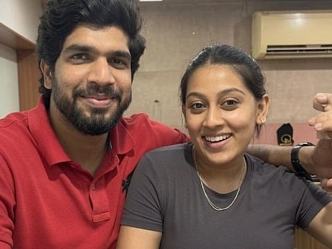 Image of Co accused in ketan agarwal murder case. the image is of Siya Goyal and her alleged lover Chetan Chaudhary . Chaudhary's hands are over Goyal's shoulder in the image.