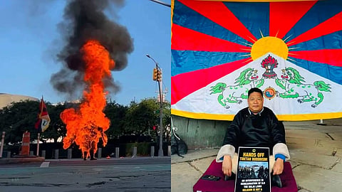 Tibetan activist Lobga Rangzen during a protest advocating Tibetan freedom before his self-immolation outside the UN headquarters in New York