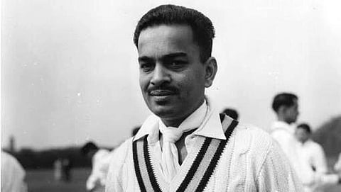 In he image Subhash Gupte is shown in the cricket field wearing uniform