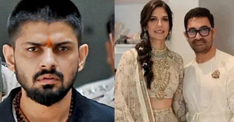 Left image is of gangster Lawrence Bishnoi and right image is of Aamir Khan and his third wife Gauri Spratt in a traditional attire.