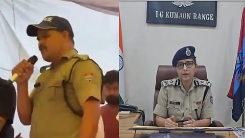 On the left side officer Sher Singh is shown in CJP Protest and on the right side Kumaon Range IG Nivedita Kukreti is shown