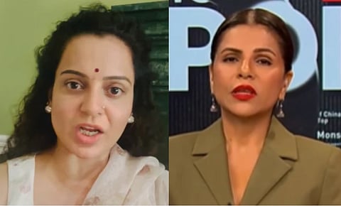 Left image is of BJP MP Kangana ranaut and right image is of India Today anchor Preeti Choudhary. Ranaut's remarks over young Indian women recent went viral after the cjp protest.