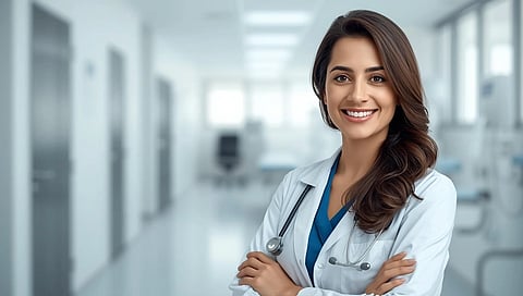 In the image a doctor is shown in a hospital