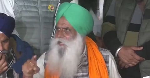 In the image the BKU (Ekta Sidhupur) president Jagjit Singh Dallewal is shown