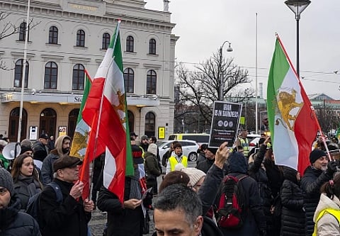 Image of Iranian dissidents attend an anti-Iranian regime protest in Gothenburg, Sweden.