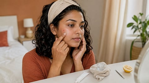 Minimal skincare routine products for treating a pimple