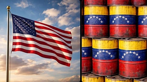 USA flag and Venezuela oil