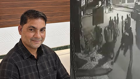 On the left side Amit Kumar is shown and on the right side CCTV footage of him objecting the public urination and then getting assualt is shown
