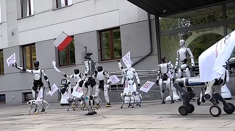 robots protest AI regulation Warsaw Poland